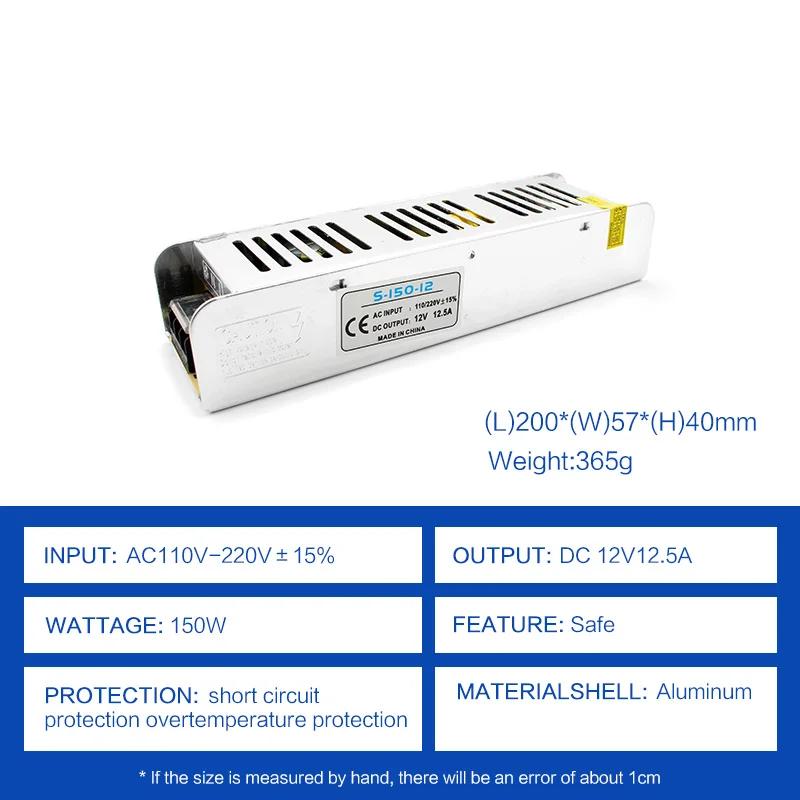 

LAB Power Supply 220V AC TO DC 12V 12.5A 150W LED Driver Lighting Transformer 220V 12V Volt DC Source For LED Strip Lights