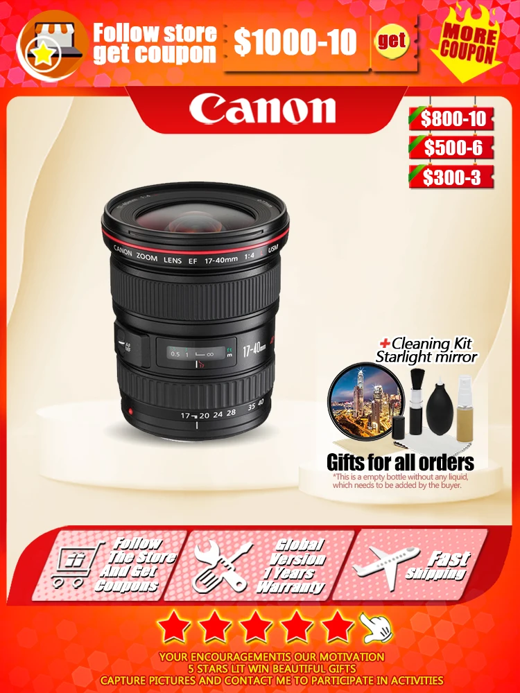 

Canon 17-40 lenses EF 17-40mm f/4L USM Lens for Canon 650D 700D 760D 70D 80D 7D 6D 5D2 5D3 1Dx T5i T3i T6 Dslr Camera（used））