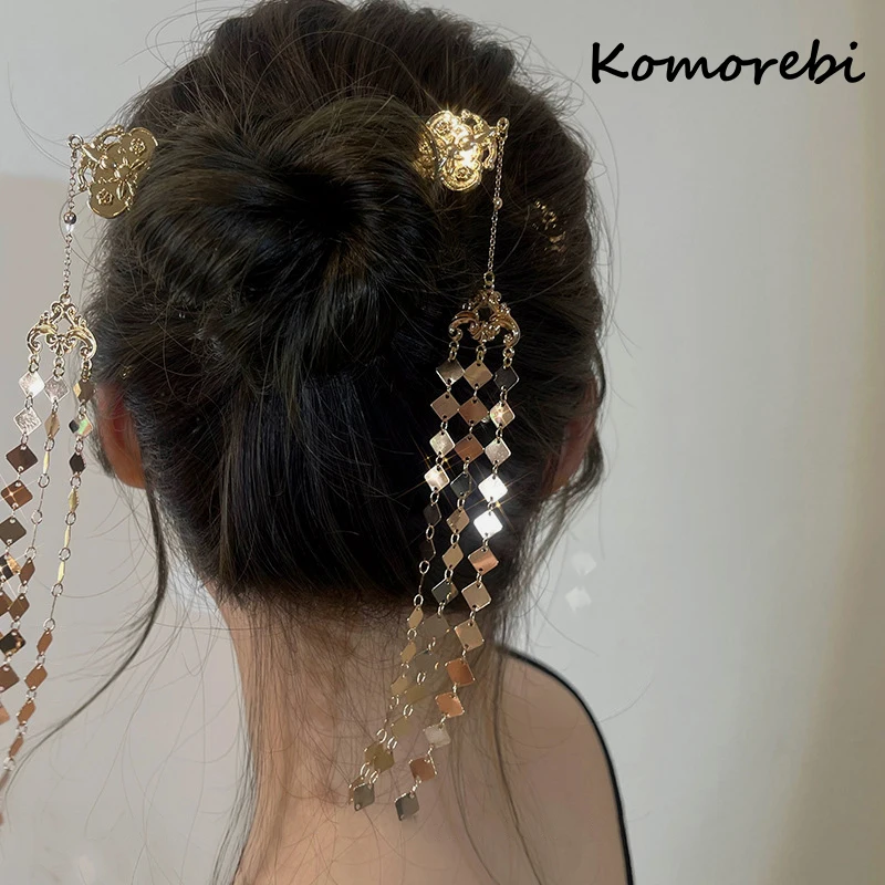 

Long Tassel Pendant Hairpin Vintage Ethnic Gold Color Metal Hair Sticks for Women 2022 Hairstyle Hair Dish Accessories Trendy