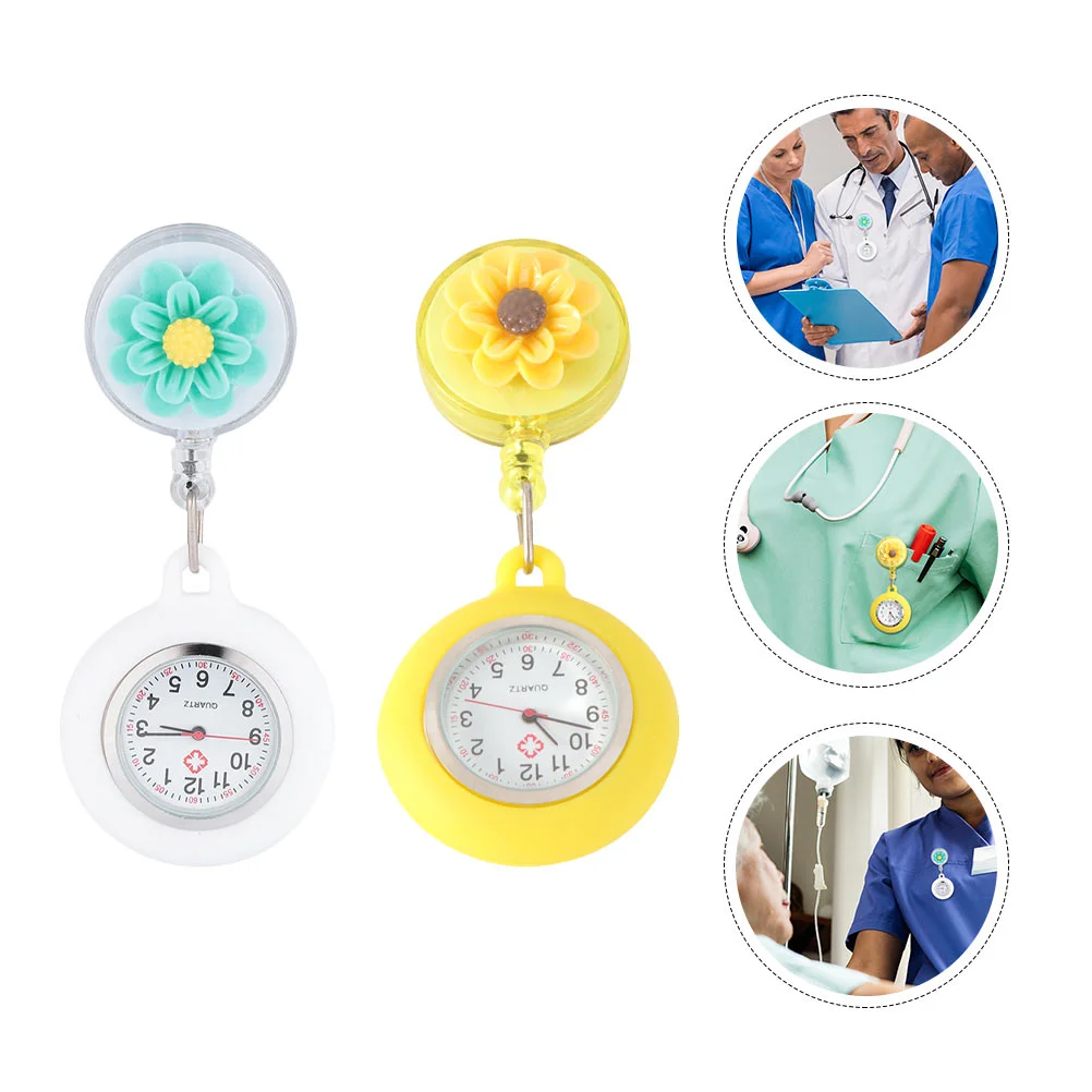 

2 Pcs Pocket Watch Nursing Pin Clip-on Lapel Portable Nurse Quartz Student Hanging