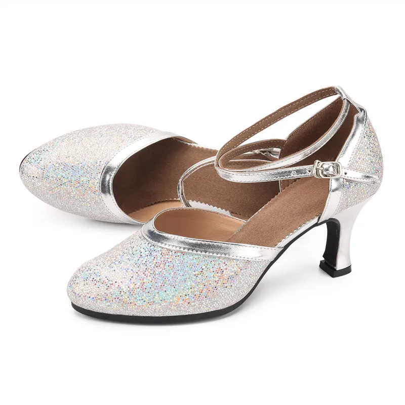 Professional Women Latin Modern dance shoes Ballroom medium high heel dance shoes drill Soft soled Cha cha tango dance shoes