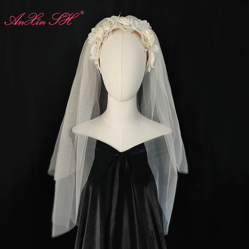 AnXin SH винтажный цветок розы белое кружево французская принцесса бисер жемчуг