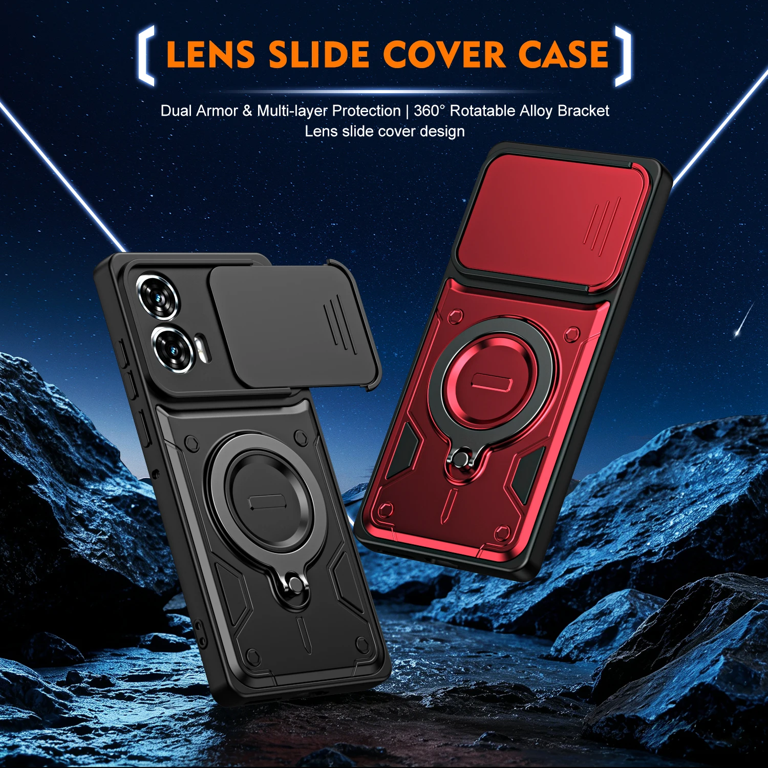 Фото Прочный защитный чехол для Motorola Edge 50 Fusion Moto G85 G96 с защитным кольцом для камеры, подставкой и пластиковой рамкой из TPU №1