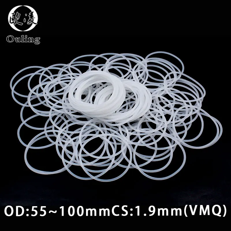 

2Pcs/lot White Ring Silicone/VMQ O ring CS1.9mm Thickness OD54/55/60/65/68/70/75/80/90/95/100mm Rubber O Ring Seal Gasket Washer