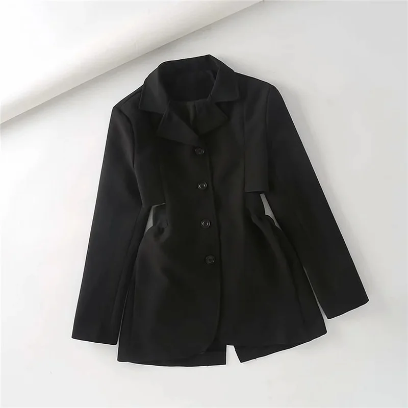 Show Waist Fake Two Piece Blazer Suit Women Sweet Sexy Fashion Mid Length Blazer Single Breasted Solid Colors High Waist Suit