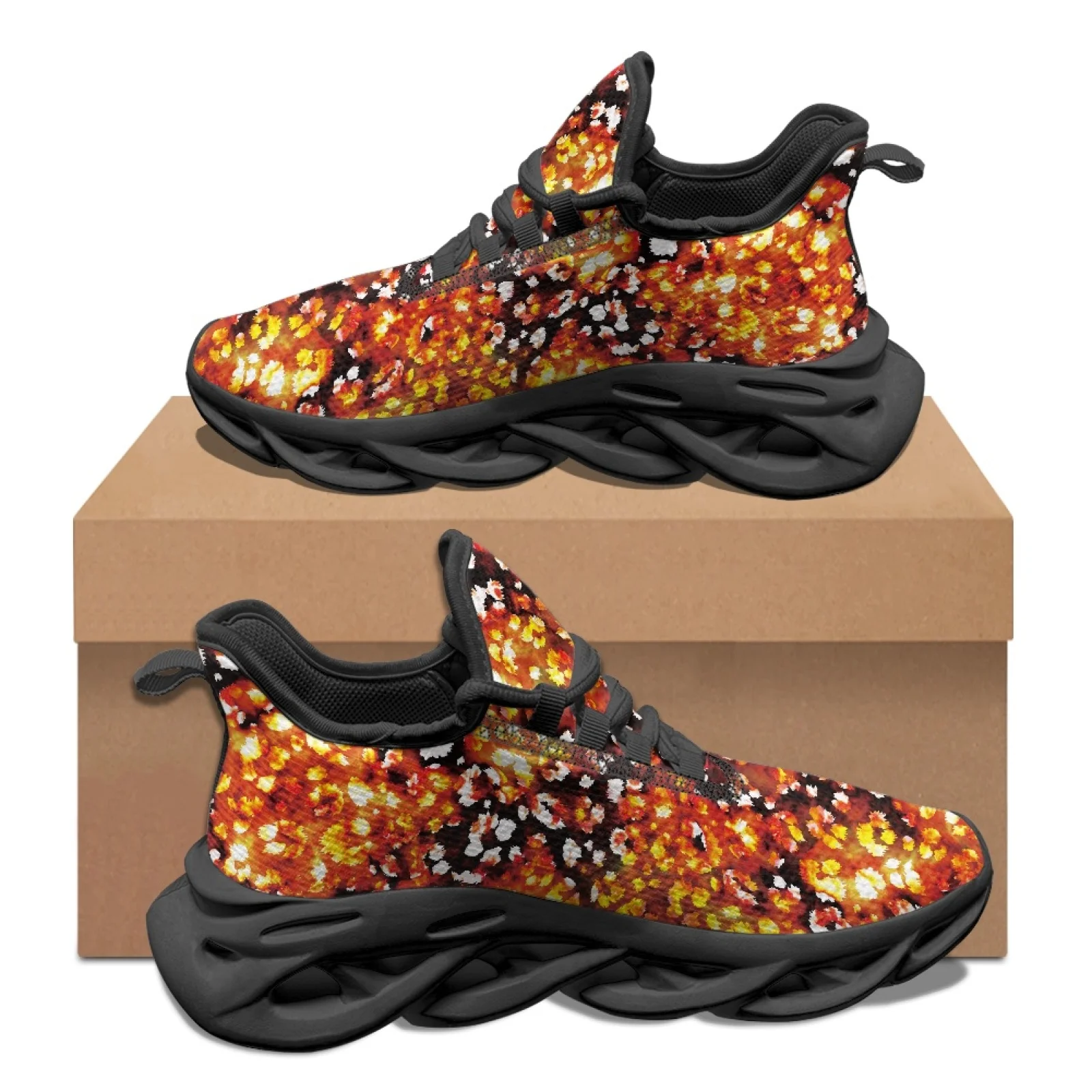 Фото Кроссовки PENSTROLL Orange Yellow Floral Lightweight Blade для взрослых, удобные мужские кроссовки для бега №1