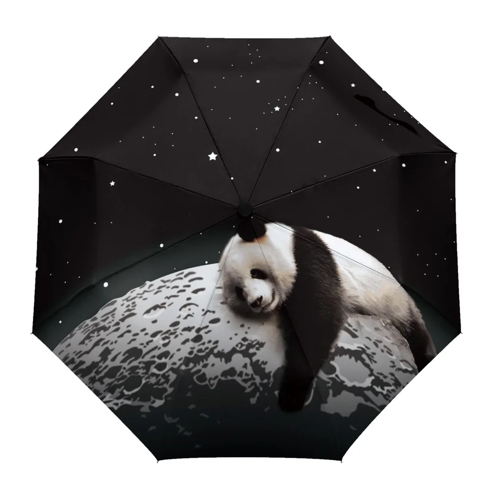 

Moon Starry Panda Rain Foldable Umbrella for Women Males Eight Strands Sunny Umbrella Fully-automatic Umbrella