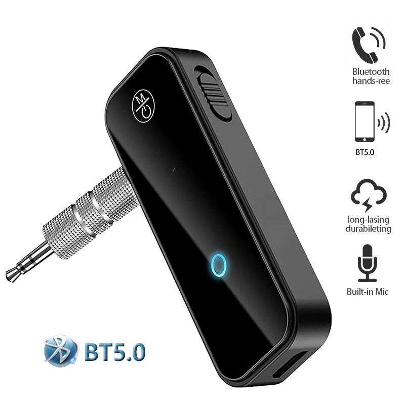 

Bluetooth 5.0 AUX Transmitter Receiver Car Kits with Hands Free Calls Rechargeable Built-in Micro for Car Home Stereo Speaker