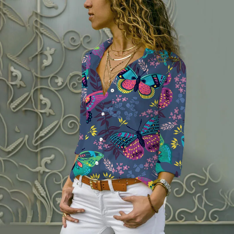 Женская винтажная рубашка на пуговицах Повседневная блузка большого размера с