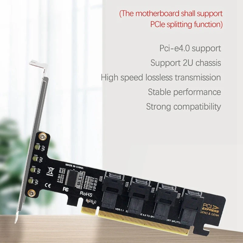 

PCI-E X16 To 4-Ports U.2 NVME SFF-8643 Expansion Card High Speed Pcie 4.0 Split Cards LED Indicator For 2U Chassis