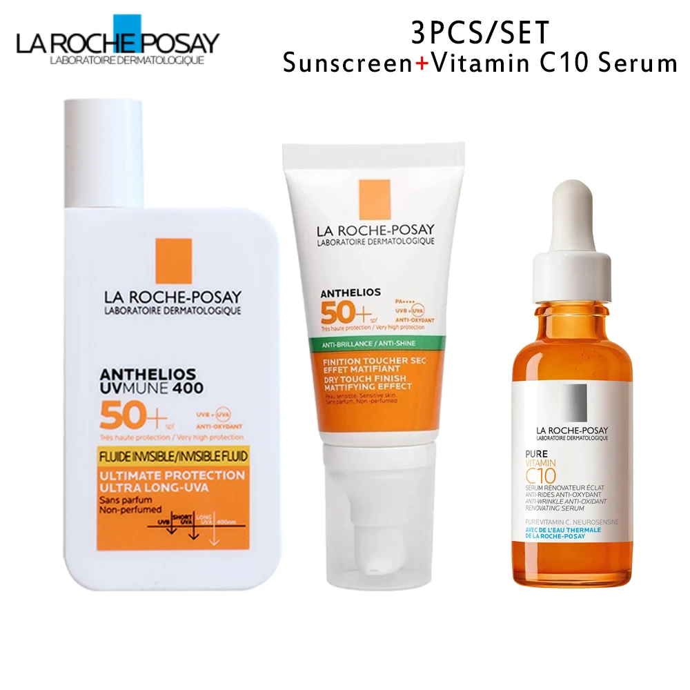 

3pcs La Roche Posay Sunscreen And Serum PURE VITAMIN C10 Serum EFFACLAR B5/30ml Anthelios SPF50 Ultra-Light Fluid Sunscreen