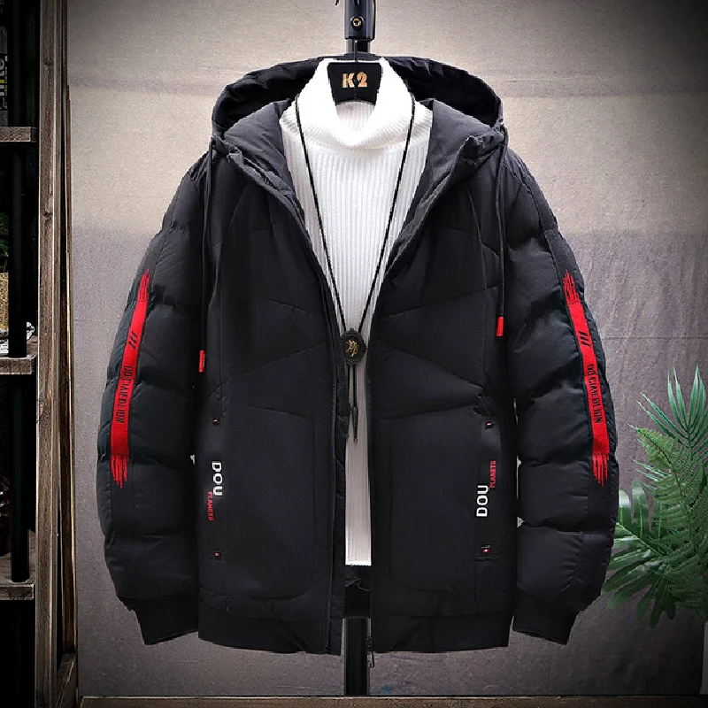 New Warm Thick Men Parka Jackets Winter Casual Mens Outwear Coats Patchwork Hooded Male Windbreaker Cotton Padded Black Jacket