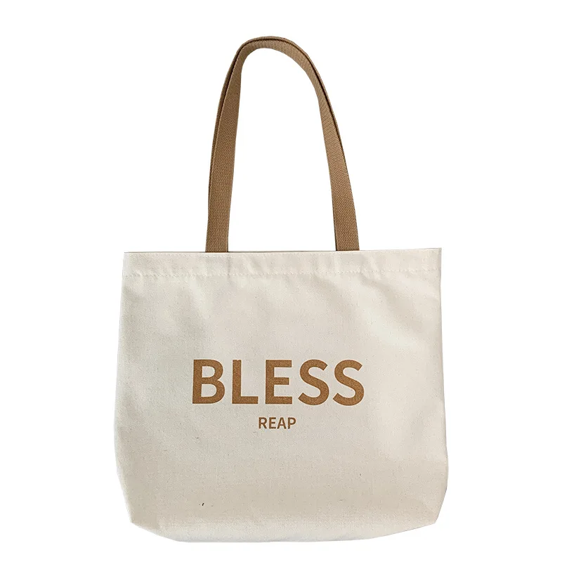 

BLESS Letters Print Shoulder Canvas Bag For Women Reusable Shopping Bag Female Cotton Cloth Grocery Shopper Bag Eco Handbag Tote
