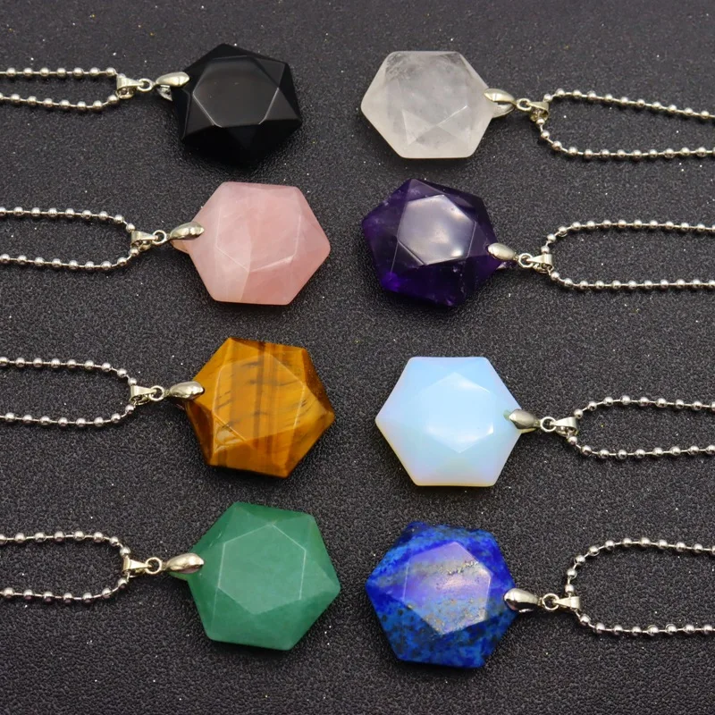 

Reiki Quartz Semi-precious Stone Natural Hexagram Necklace Pendant Fashion Energy Crystal Men's And Women's Pendant Jewelry