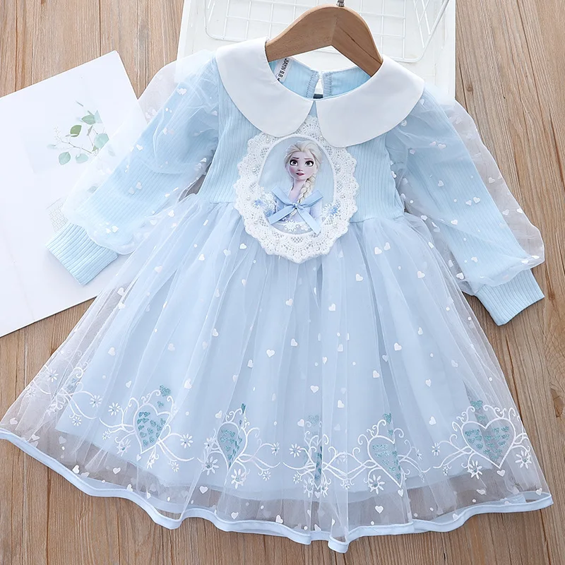 

Осенняя детская одежда, платья, красивые платья в Корейском стиле для девочек, костюм принцессы Эльзы с принтом «Холодное сердце», кружевна...