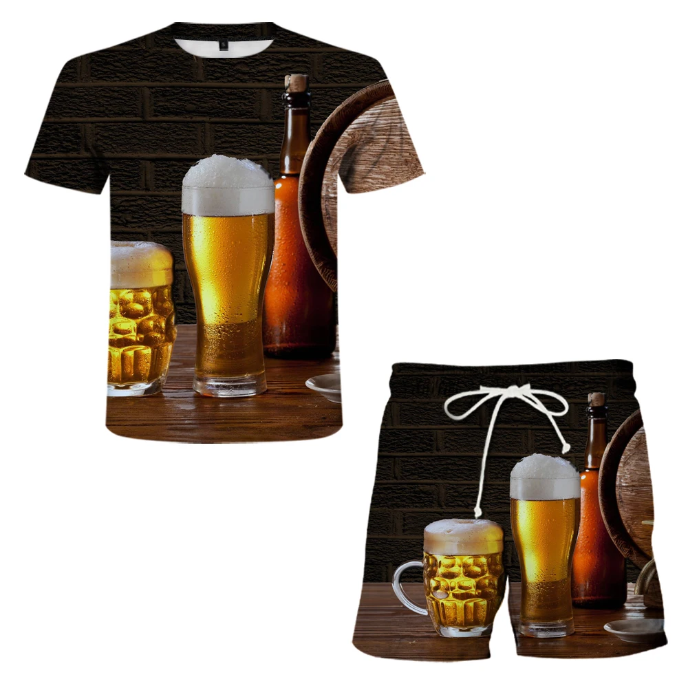 

Summer Amorous Feelings Men Set Cool Beer 3D Print Suit Casual Short Sleeve T-shirt + Shorts Male Fashion Streetwear Tops Tees