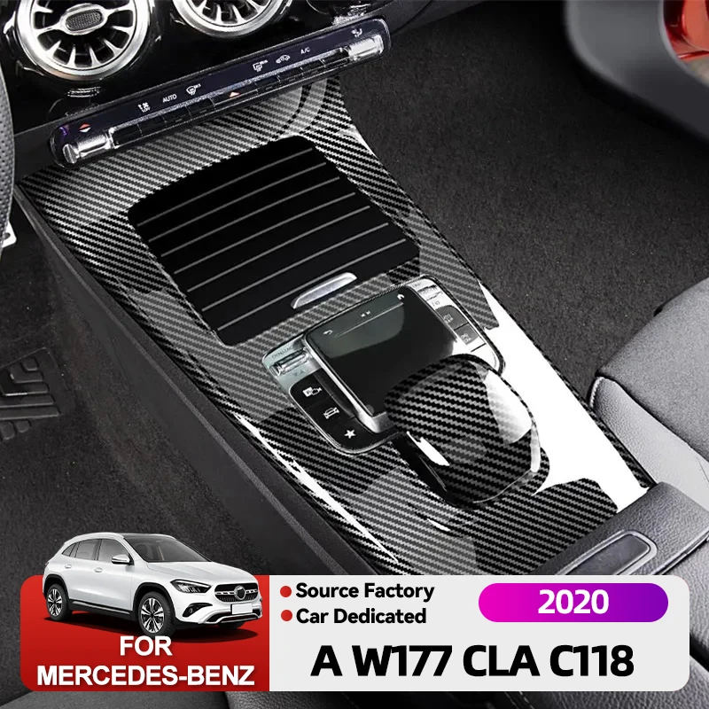 Фото Горячие внутренние наклейки для Mercedes Benz A W177 A180 A200 ClA C118 2020+ углеродное волокно, центральная панель управления, крышка рамки №1