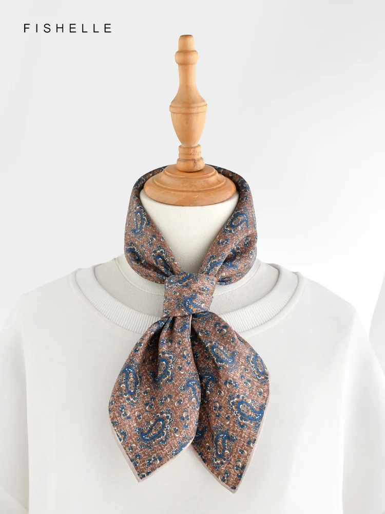 Новый маленький квадратный шарф коричневого и кофейного цвета из натурального