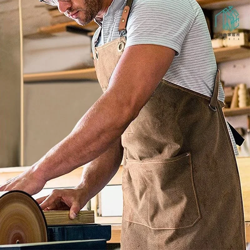 

New Durable Goods Heavy Duty Unisex Canvas Work Apron With Tool Pockets Cross-Back Straps Adjustable For Woodworking Painting