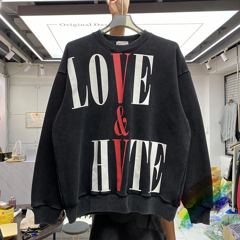 

Vintage Fleece LOVE Large Letter Slogan Print Sweatshirts Men Women Top Quality Streetwear Crewneck