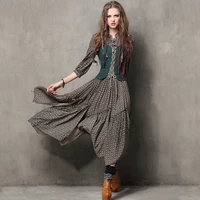 2021 spring new print personalized long skirt retro coil buckle strap waist embroidered slim dress