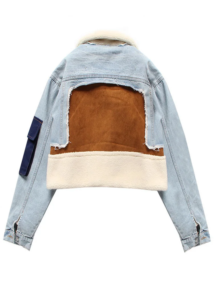 DEAT Leisure Full Sleeve Wool Liner Wde Waisted Turn Down Collar Women Slim Patchwork Woolen Coat 2022 Autumn Autumn New TD659