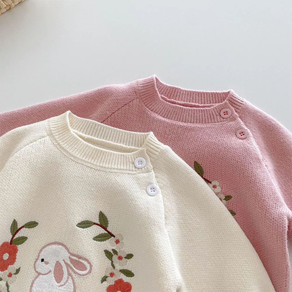 Вязаный свитер для малышей с цветочной вышивкой животных детская одежда