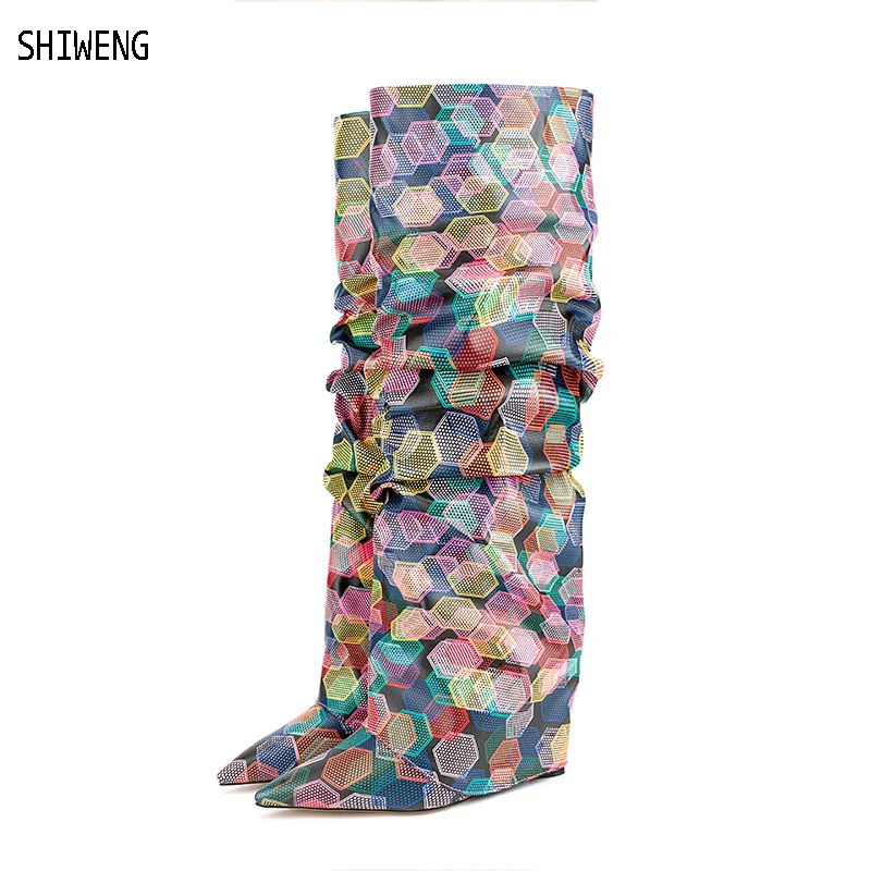 

Осенние женские кожаные сапоги до колена, женские высокие сапоги на высоком каблуке, толстая обувь до середины икры с острым носком, на молнии, брюки, ботинки 35-45