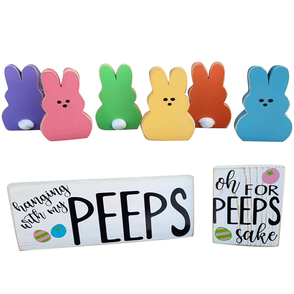 

1 Set Home Decoration Tiered Tray Decor Rabbits Wooden Sign Wood Blocks Bunny Wooden Sign Wood Blocks
