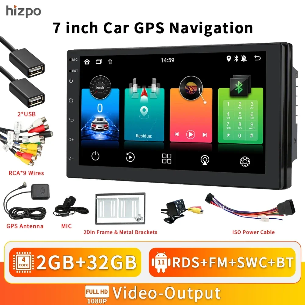 

Мультимедийная магнитола Hizpo, универсальная стерео-система на Android, с 7 "экраном, GPS, для Volkswagen, Nissan, Hyundai, Kia, Toyota, типоразмер 2 Din