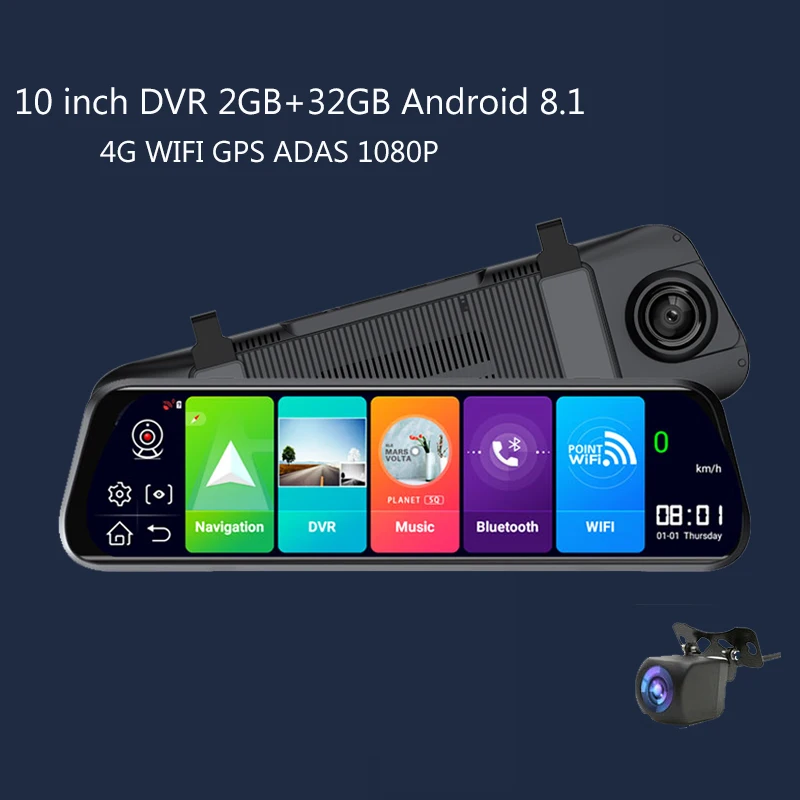 

10" GPS navigation Android 8.1 Dual lens video Recorder DVR 4G Dash cam CAR Mirror 24h parking monitoring 1080P Dash Camera ADAS
