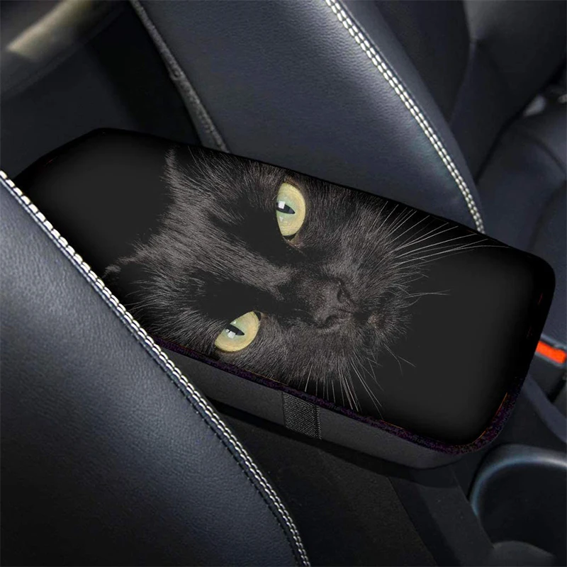 Anime Black Cat Design Comfortable Car Armrest Pad 1PCs Rubber Material All-Weather Protection Central Storage Box Pad