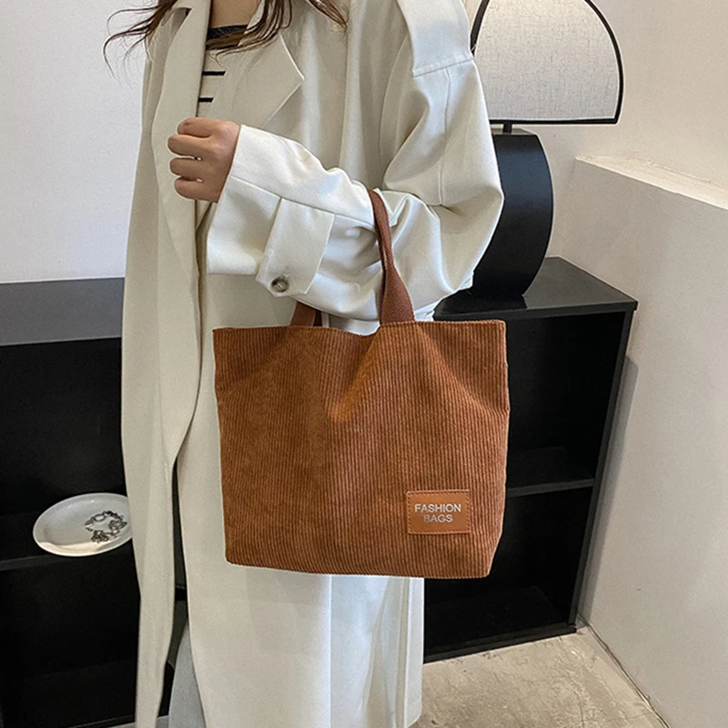 

Corduroy Shopping Bag for Women 2023 Female Girls Casual Handbags Soft Reusable Fabric Affordable Shopper Shoulder Totes Bags