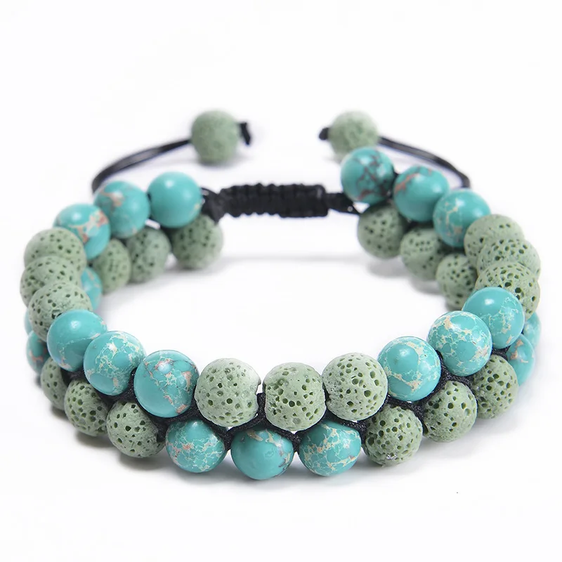 

Double Layers Mint Green Lava Stone Beads Bracelet DIY Aromatherapy Essential Oil Diffuser Yoga Braided Strand Women Jewelry