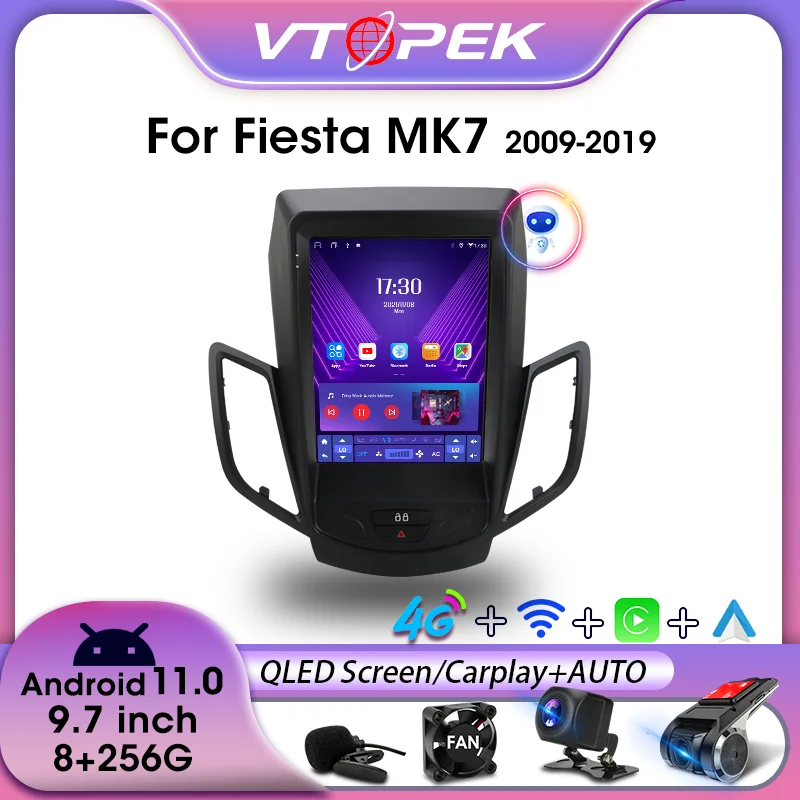 Vtopek 2Din QLED For Ford Fiesta MK7 2008-2019  Android 11 Stereo Car Radio Multimedia Video Player Navigation Head Unit Carplay