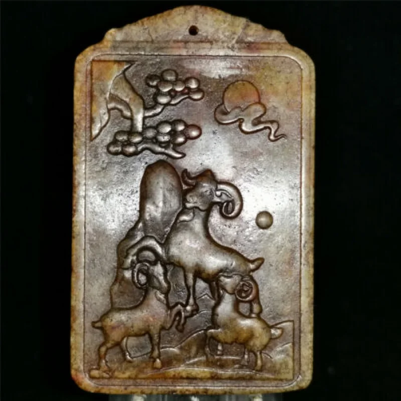 

Китайская редкая старая Хэтянь Нефритовая ручная резная Подвеска Ожерелье статуя овца