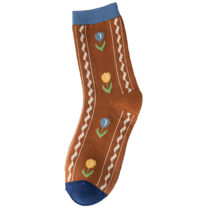 5 Pairs Middle Tube Cotton Socks Women Fashion Animal Print Kawaii Socks Long Autumn Winter Cycling Designer Brand Foot Warmers