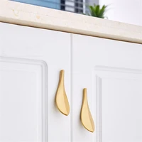 new nordic brushed copper leaf shaped cabinet door handles solid zinc alloy drawer knobs wardrobe cupboard pulls hardware