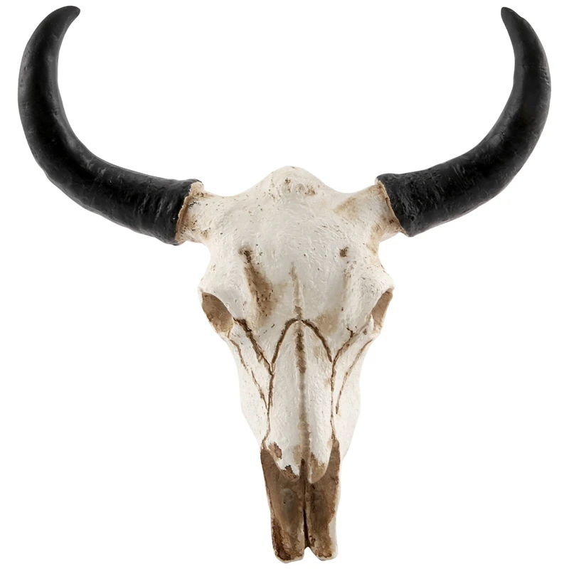 Resin Longhorn Cow Skull Head Wall Hanging Decor 3D Animal Wildlife Sculpture Figurines Crafts Horns For Home Halloween Decor