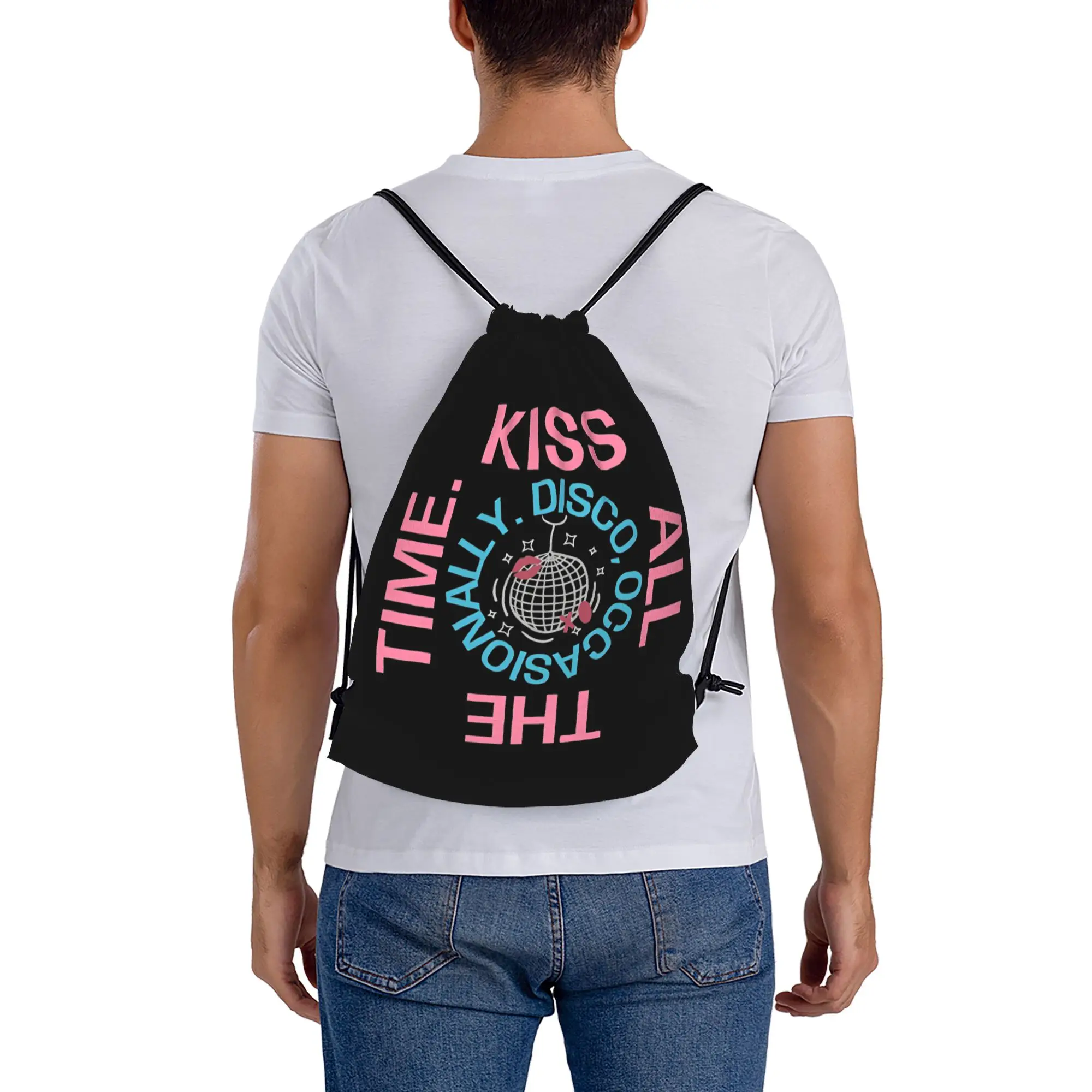 Спортивная сумка-мешок Kiss All The Time Disco Backpack с завязками, в стиле Харрис, для спортзала и путешествий, 36 см (Ш) x 43 см (В) (art.: 3920db9191fde) - 3920db9191fde