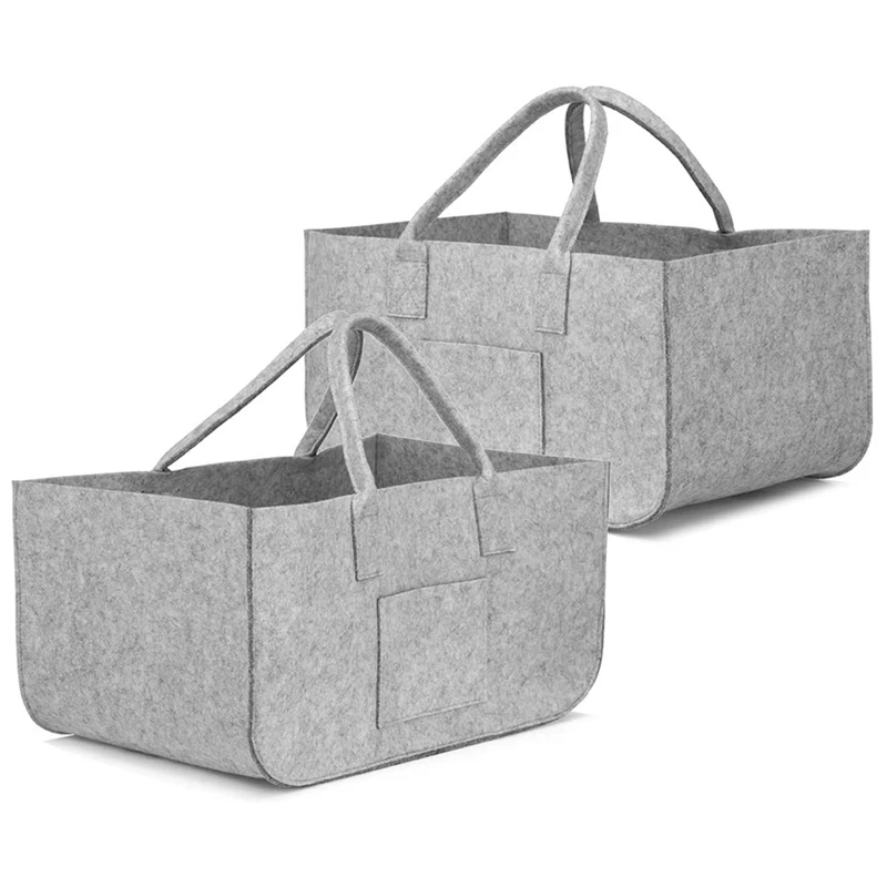 

2Pcs Felt Shopping Basket Foldable Felt Basket, Sundries Storage Basket Dimensions: 50 X 25 X 25 Cm (Grey)