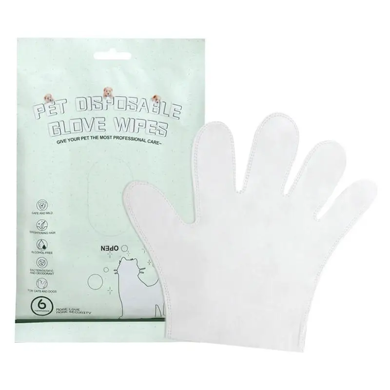 

6pcs Pet Cleaning Wipes Grooming Pet Gloves Gentle Deodorizing Dog Body Wipes No Rinse Washing Remover Glove Wipe Fur Paws