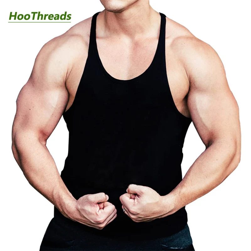 Mens Y-Back Stringer Tank Top Muscle Athletic Vest Sleeveless T-Shirts Tees Tops Gym Training Workout Fitness Bodybuilding