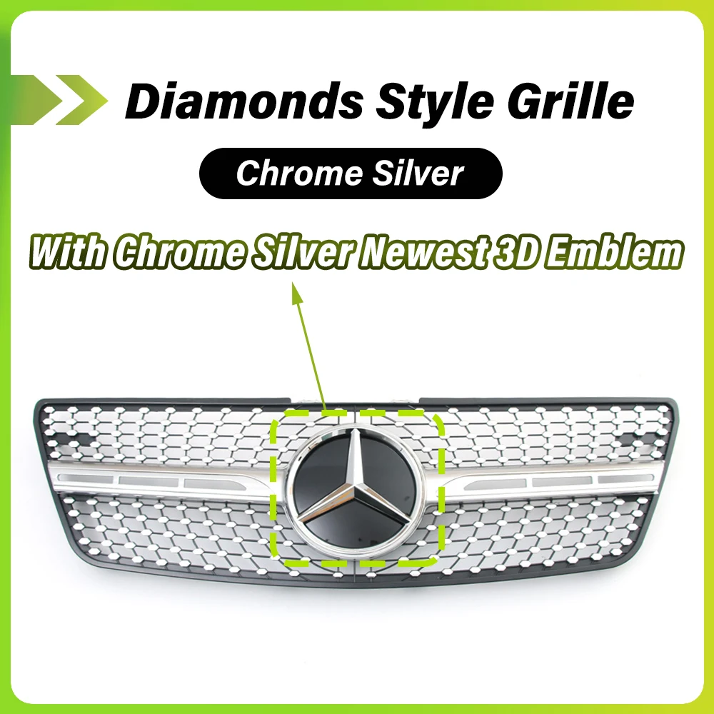 

Гоночная решетка в стиле Chrome Diamonds с новейшим 3D-эмблемой логотипа для Mercedes Benz ML-Class W164 2009-2011 ML320 ML350 ML450 ML500