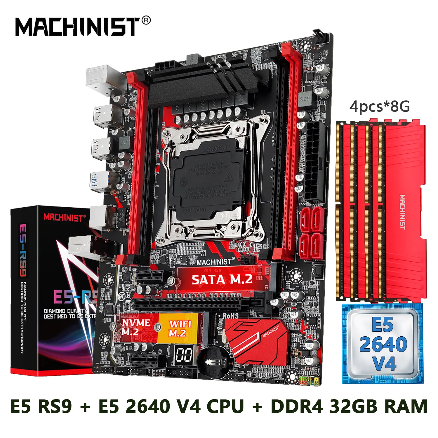 

MACHINIST X99 Motherboard LGA 2011-3 Kit Set Xeon E5 2640 V4 CPU Processor DDR4 RAM 4*8GB Memory four-channel NVME M.2 M-ATX RS9
