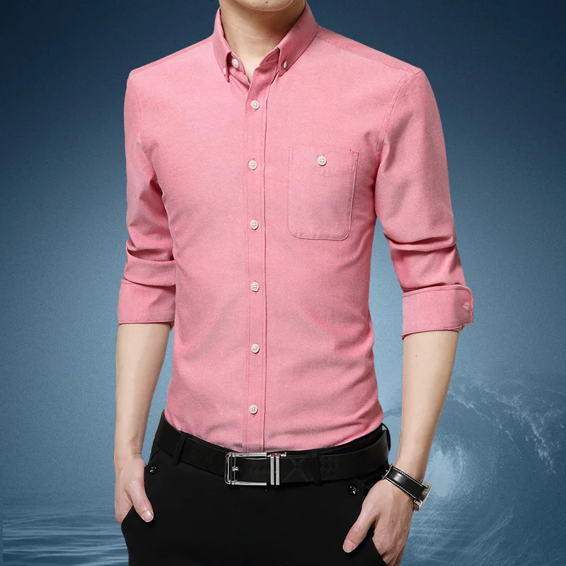 Four Seasons New Solid Color Men's Shirts Long Sleeve Slim Fashion Cotton Comfortable Business Casual Anti-Wrinkle Shirts