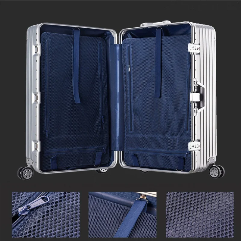 

Unisex New Aluminum-Magnesium Alloy Trolley Case Luggage Boarding Suitcases With Wheels Free Shipping 20 24 26 29 Inch Promotion