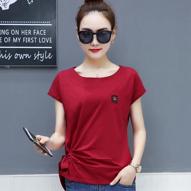 202I летняя хлопковая белая футболка женские корейские модные топы на шнуровке с