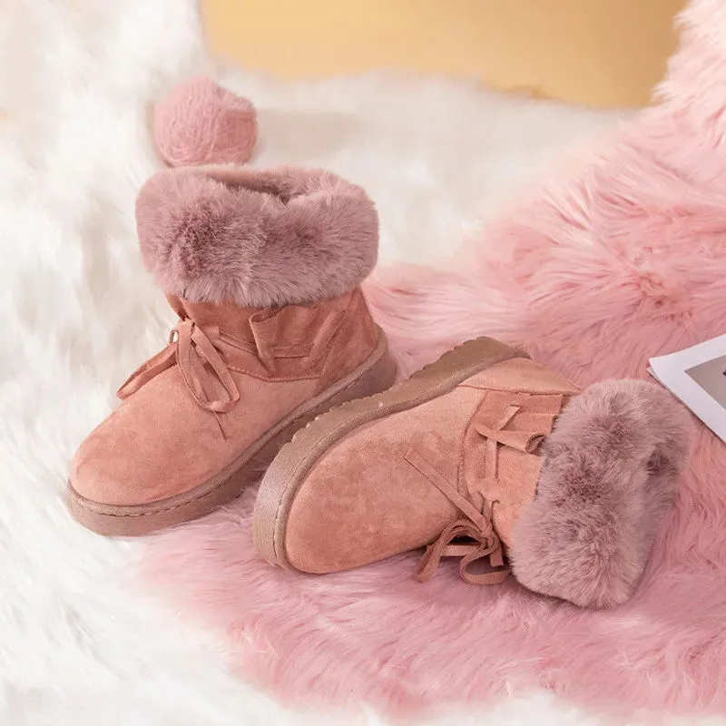 Sweet Non-Slip Women Thicken Velvet Cotton Boots Winter Warm Snow Boots 2022 Fashion Fur Slip-On Comfortable Platform Work Shoes