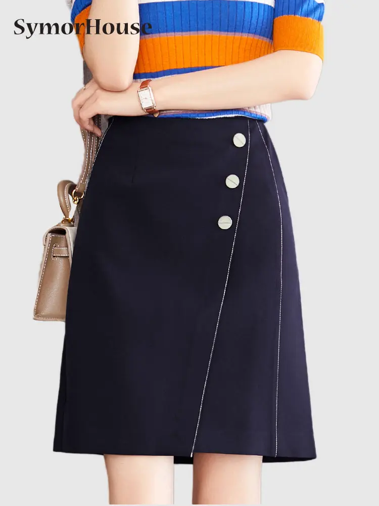

Юбка Женская средней длины с завышенной талией, элегантная повседневная облегающая трапециевидная юбка на пуговицах, весна-лето-осень